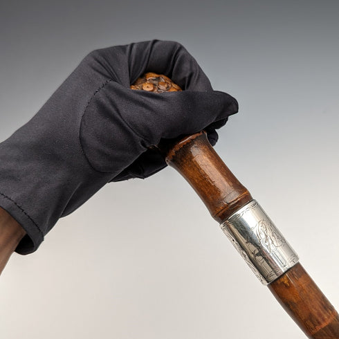 1897年 ステッキ 杖 彫刻ロンデルハンドル 純銀装飾 88cm